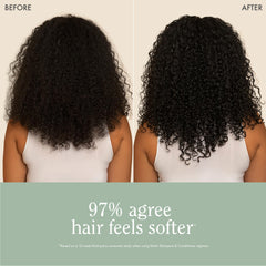 Rizos Curls Biotin Shampoo color-treated hair closeup signals gentle cleansing.