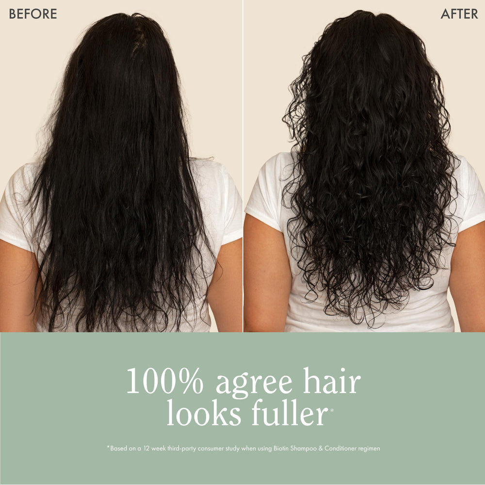 Rizos Curls Biotin Shampoo silky hair closeup hints at smooth, manageable strands.
