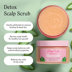 Rizos Curls Detox Scalp Scrub used with Scalp Massage Brush for exfoliation