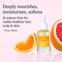 Rizos Curls Nourish Oil dropper close-up showing lightweight shine