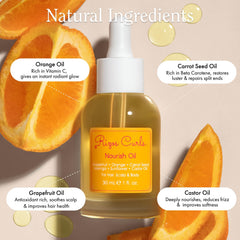 Rizos Curls Nourish Oil in hand for quick absorption
