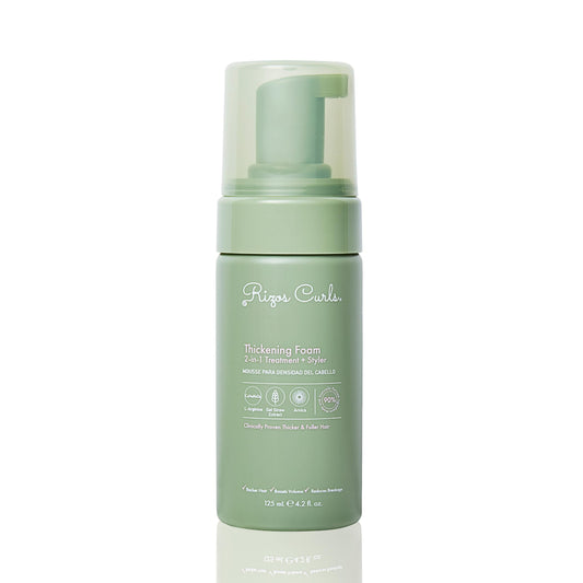 Rizos Curls Thickening Foam at roots for instant root volume.