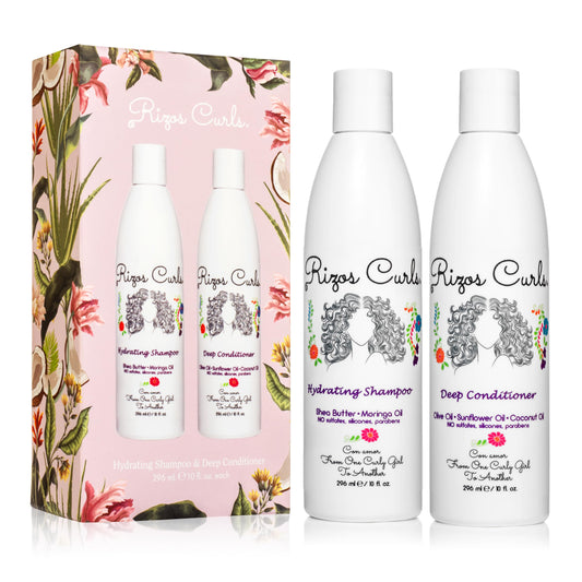 Rizos Curls Hydrating Shampoo bottle delivering gentle cleansing for curls