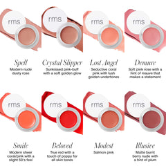 RMS Beauty Lip2Cheek cheek swatch showing buildable color on apples and cheekbones.