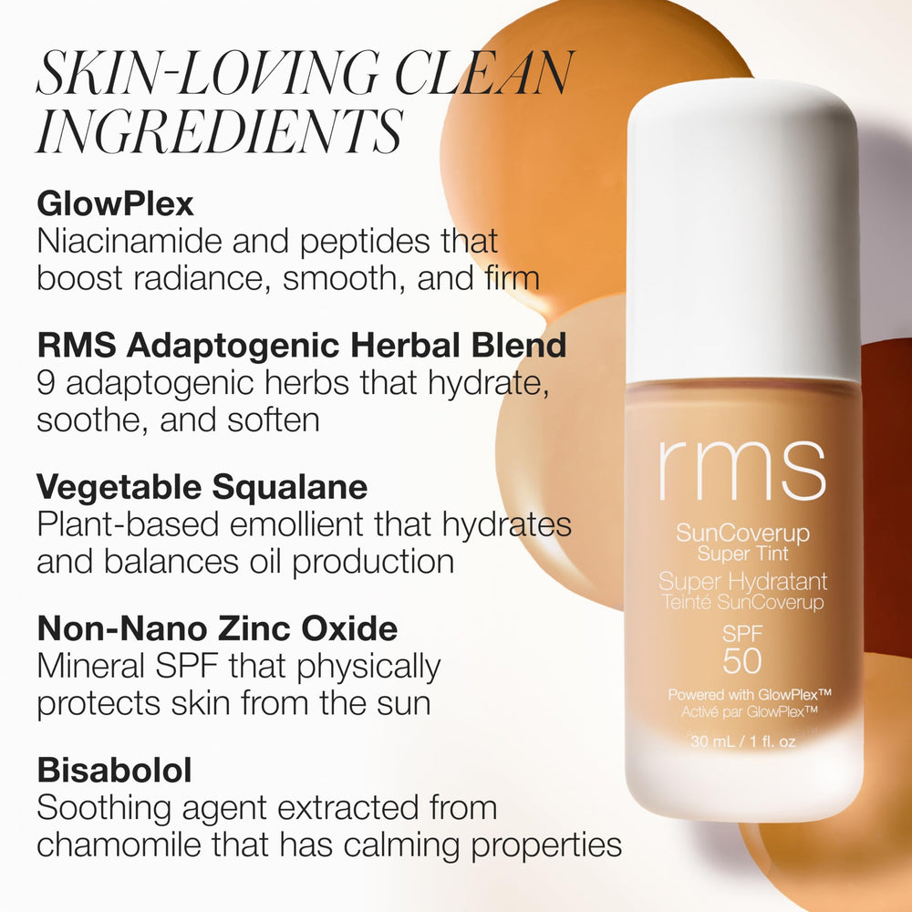 RMS SunCoverup face on model shows radiant skin with glow