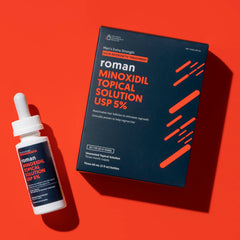 Ro Roman minoxidil 5% dropper delivering precise scalp application
