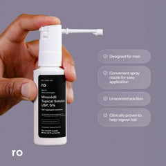 Ro Roman minoxidil application at the hairline demonstrating targeted thinning support