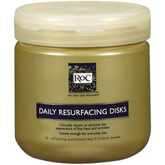 RoC Daily Resurfacing Disks pack shot showing dual-textured pads for cleansing and exfoliation.