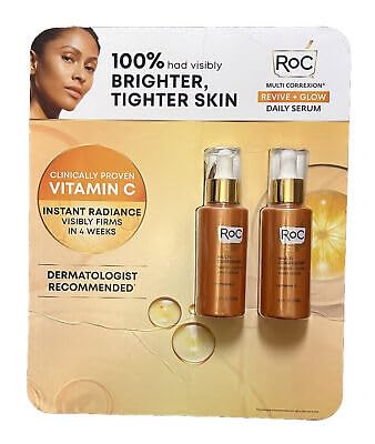 RoC Revive and Glow Vitamin C Serum bottle for brightening and even skin tone