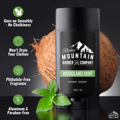 Rocky Mountain Barber Co USA-made small-batch label signifies fresh production.