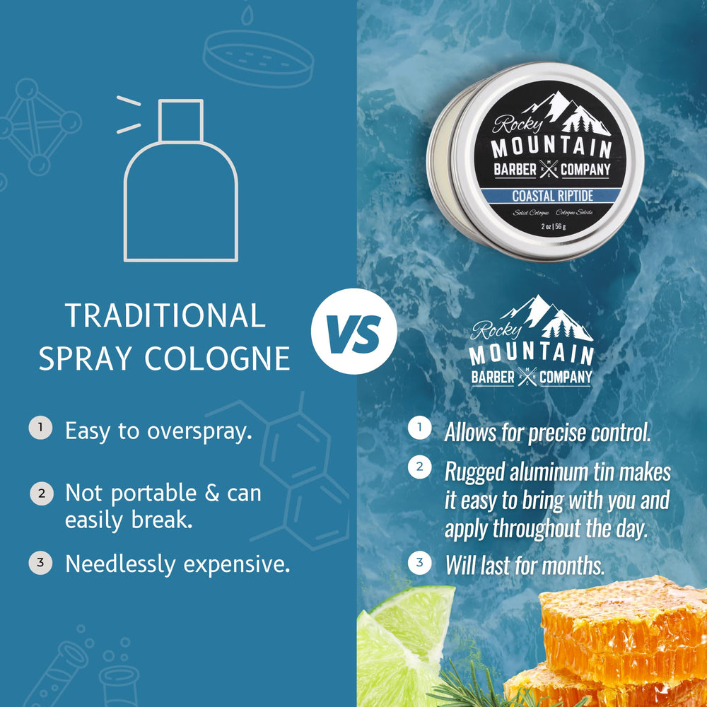Rocky Mountain Solid Cologne Coastal Riptide citrus note highlights brightness.