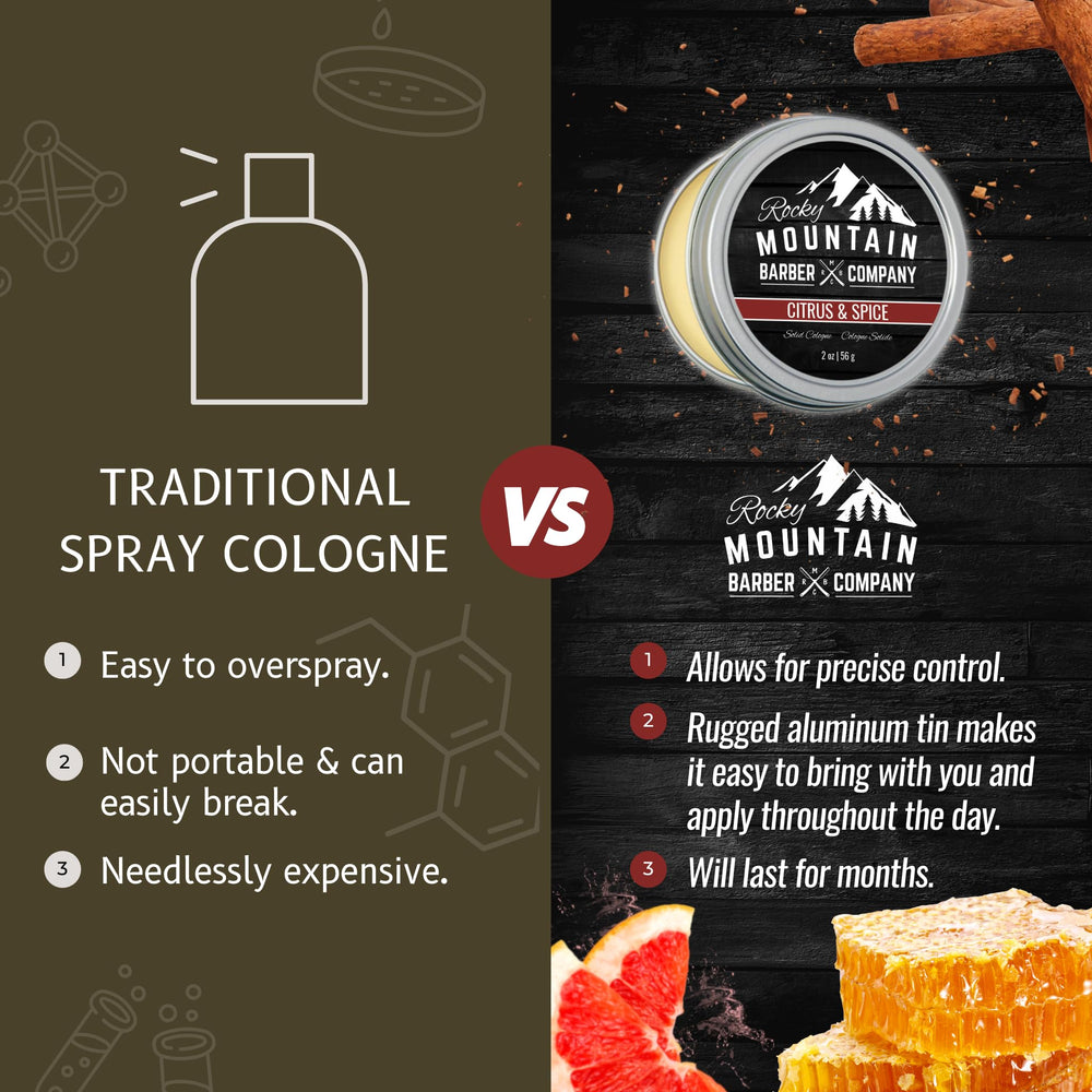 Rocky Mountain Solid Cologne travel-friendly 2oz tin, ideal for trips