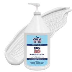 Rocky Mountain Sunscreen Kids SPF 30 bottle with pump for quick, even application.