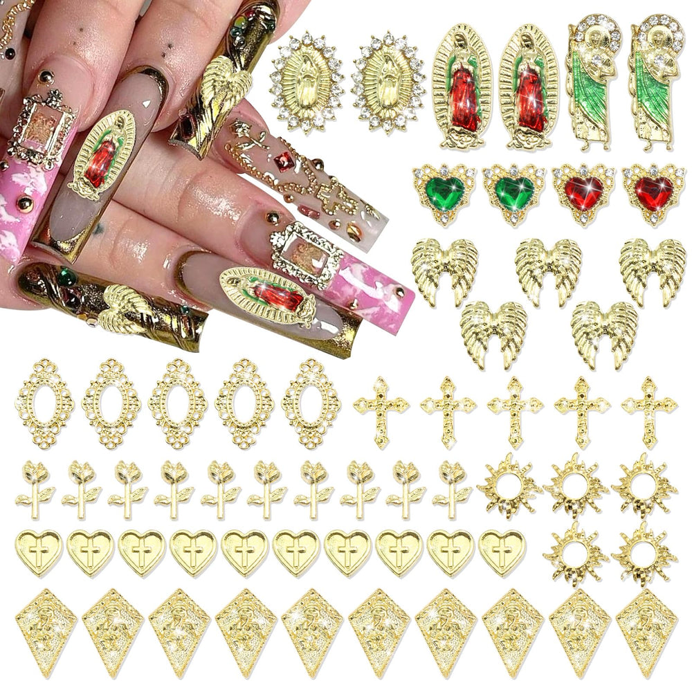 Rodaky gold nail charms featuring Virgin Mary for elegant, uplifting nail art.