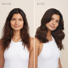 RODAN + FIELDS Defrizz Oil Treatment hands applying to damp hair for frizz control