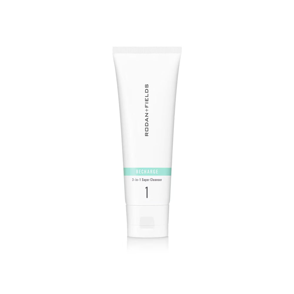 RODAN + FIELDS Recharge 3-in-1 cleanser bottle for quick makeup removal and daily cleansing.