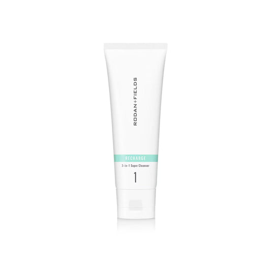 RODAN + FIELDS Recharge 3-in-1 cleanser bottle for quick makeup removal and daily cleansing.