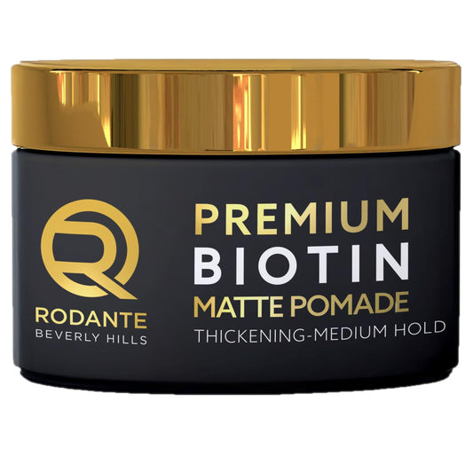 Rodante Beverly Hills Biotin Matte Cream Texture Paste bottle close-up for natural matte styling.