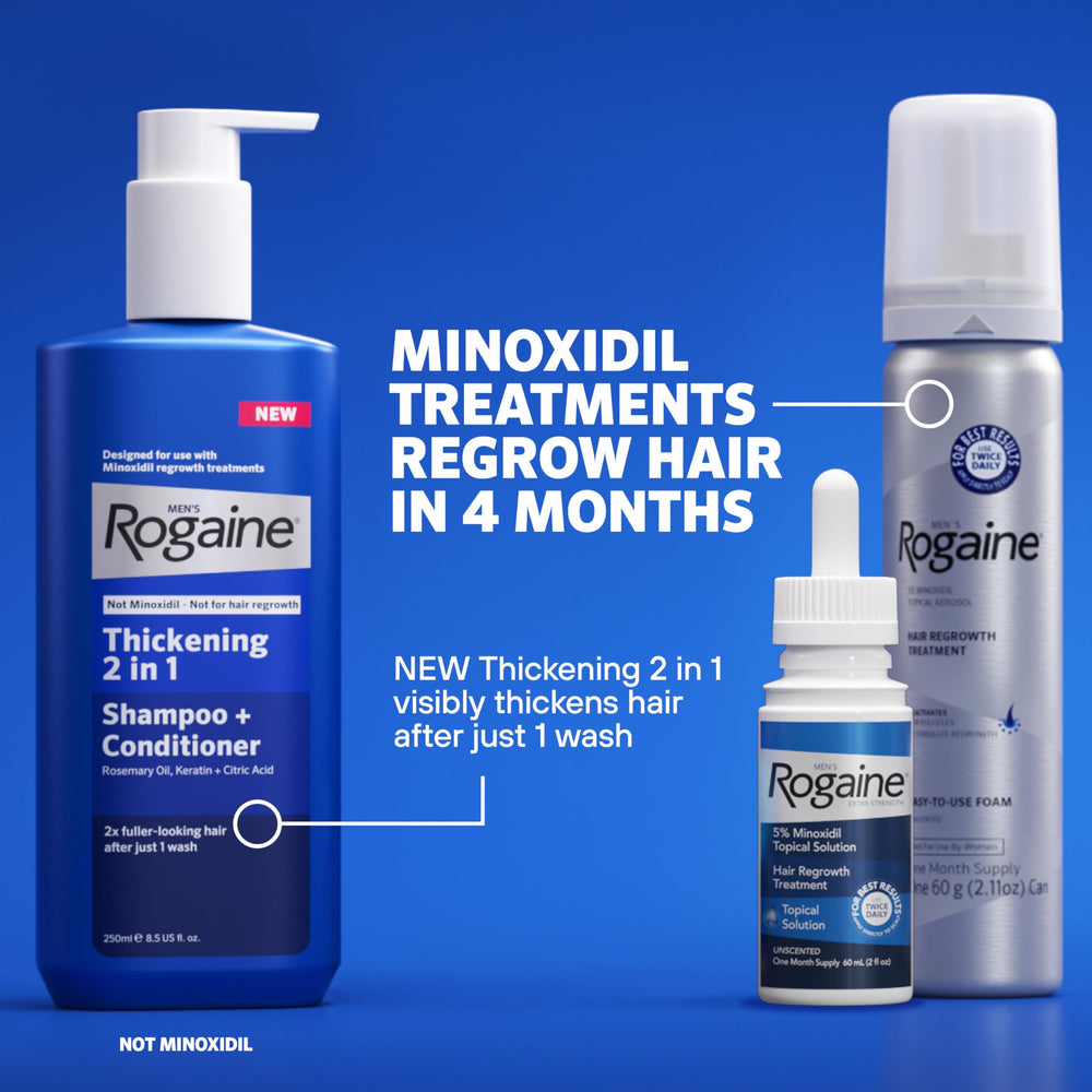 Rogaine clear solution being massaged into the scalp.