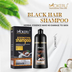 Roivikis MOKERU lathering shampoo showing even coverage on gray roots.