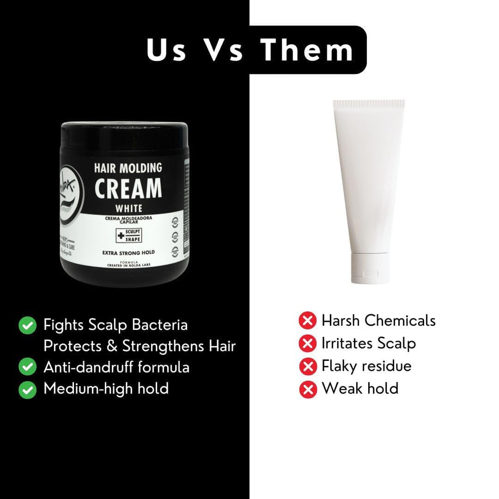 Natural finish and subtle shine from Rolda White Molding Cream.