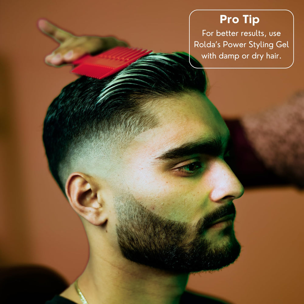 Rolda Power Styling Gel alcohol-free packaging highlights clean, salon-ready styling.