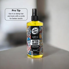 Rolda Sunset matte sprayer against dark background conveys masculine aesthetic