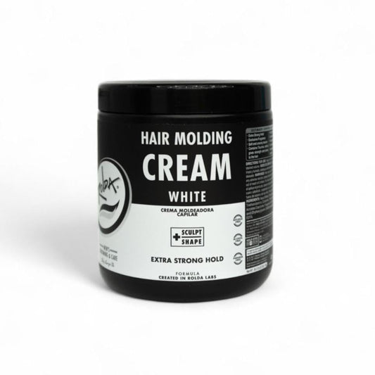 Rolda White Molding Hair Cream bottle closeup showing defining hold