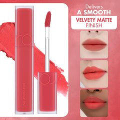 rom&nd Blur Fudge Tint Coral Jubilee close-up highlights velvety finish