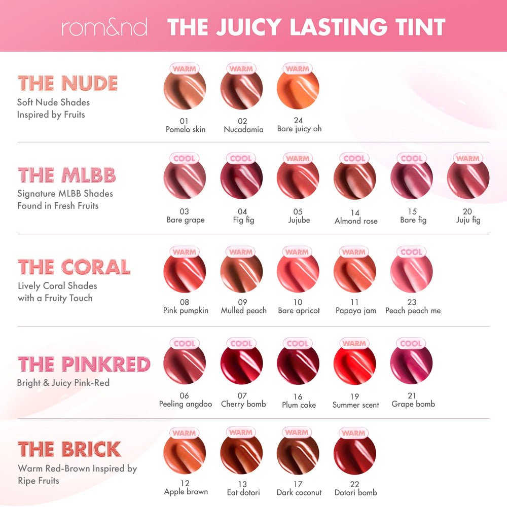 romnd Juicy Lasting Tint Pomelo Skin closeup and natural tint