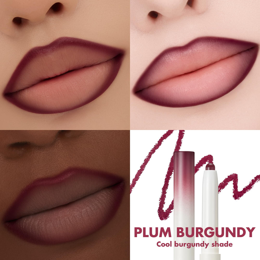 Rom&nd Lip Mate Pencil 09 Plum Burgundy built-in blending brush for soft edges.
