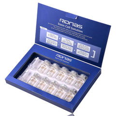 Ronas Stem Cell Solution ampoules pack closeup highlights packaging details for travel-ready regimen