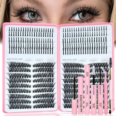 Rootoo Lash Clusters Kit with spikes showing dense 60D+80D left-right lashes for volume.