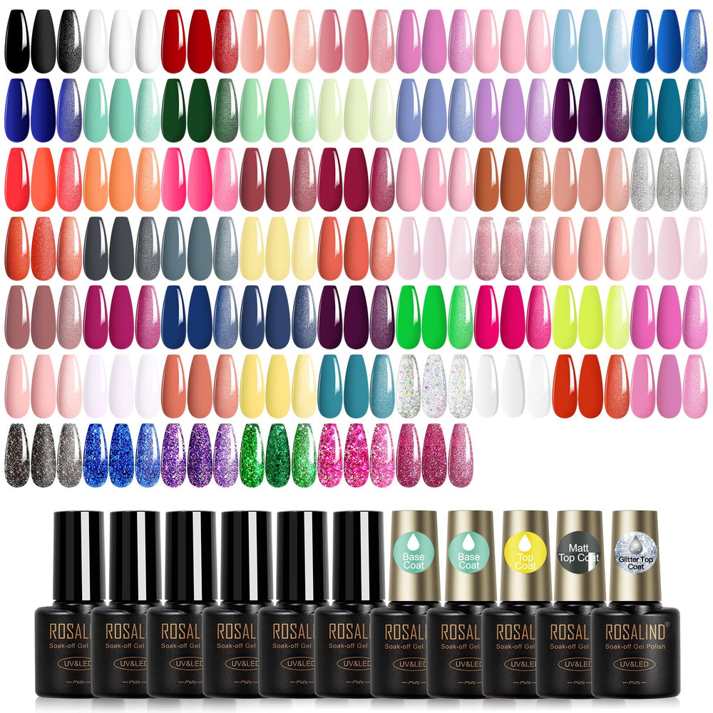 ROSALIND 65PCS gel polish set color palette display for vibrant nails.