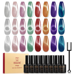ROSALIND cat-eye polish bottles show eight shimmering shades for dynamic light reflection.