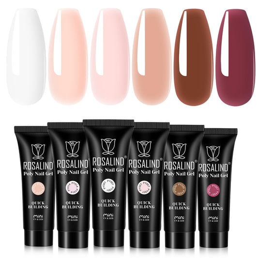 ROSALIND front packaging showing six poly gel tubes and box, clear kit benefits