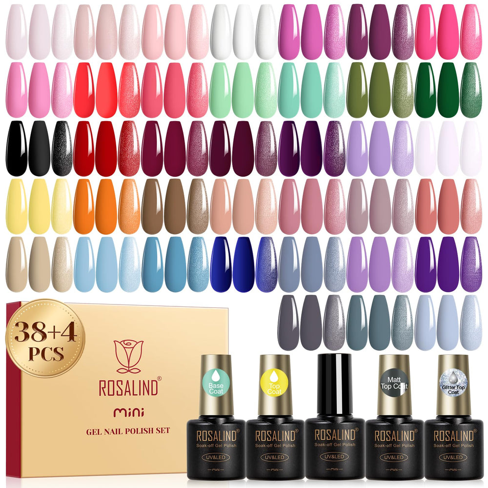 ROSALIND gel nail polish set with 38 colors swatches for varied Manicure looks.