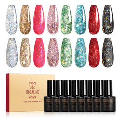 Rosalind Glitter Sequins Gel Polish eight-color set for vibrant sparkle daily wear