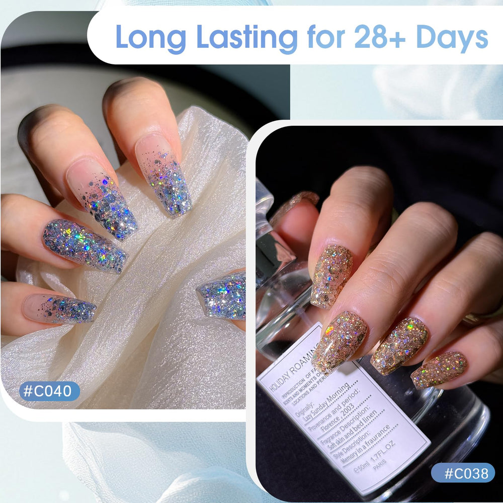 ROSALIND Glitter Sequins Gel Polish packaging highlights travel-friendly 5ml bottles