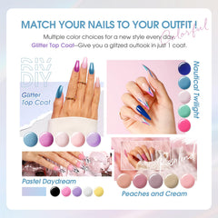 ROSALIND glitter top coat adds sparkle over color gels for flair.