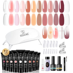 ROSALIND pink poly nail gel kit 12 colors for versatile at-home nail art.
