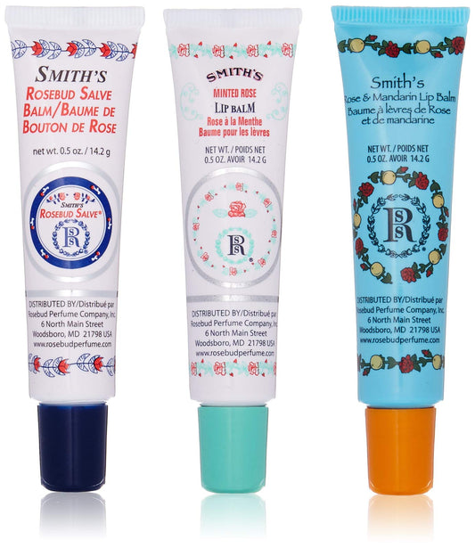 Rosebud Lip Balm Trio set image showing the three balms for versatile daily hydration.