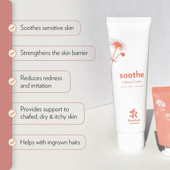 Rosebud Woman Soothe Calming Cream dab applied to skin for gentle relief.