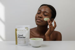 Roselle Naturals applied as face mask demonstrating gentle cleansing benefit