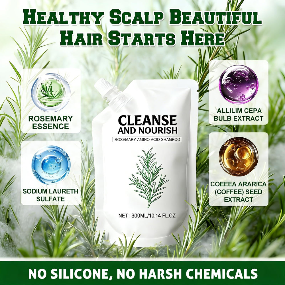 Rosemary Amino Acid Shampoo packaging detail emphasizes organic rosemary extract