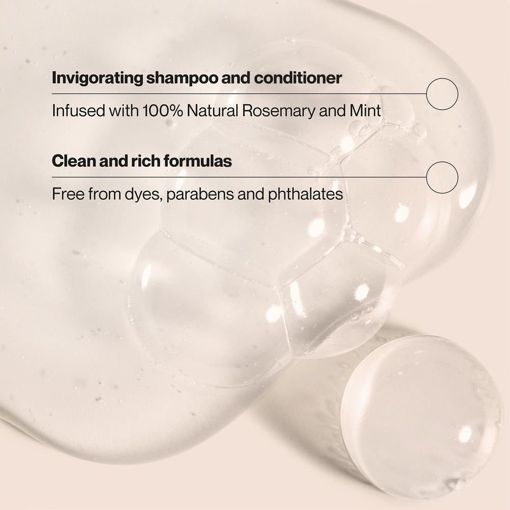 Suave Rosemary & Mint shampoo with rosemary leaves and mint for a cooling sensation.
