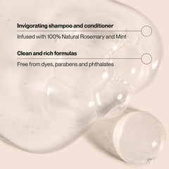 Suave Rosemary & Mint shampoo with rosemary leaves and mint for a cooling sensation.
