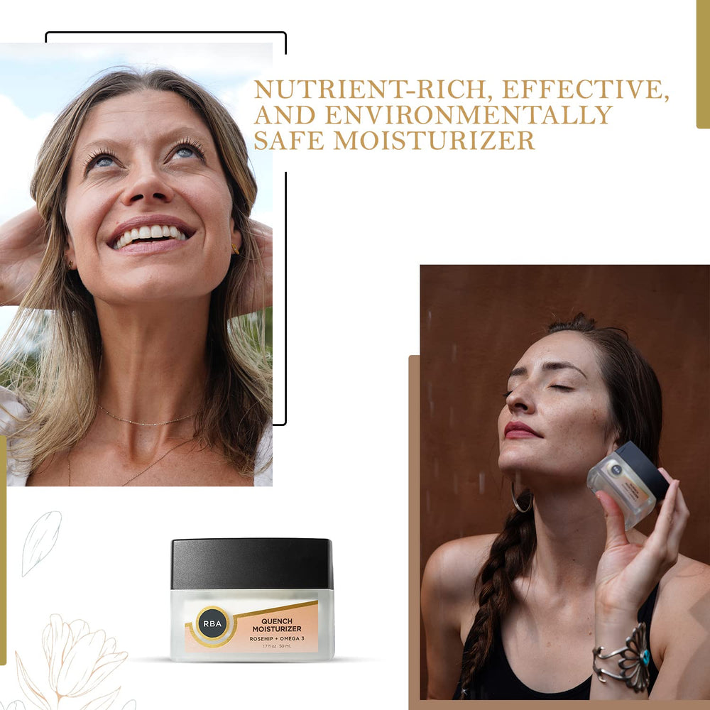 Round Barn Apothecary Quench jojoba oil illustration emphasizes balance and moisture.