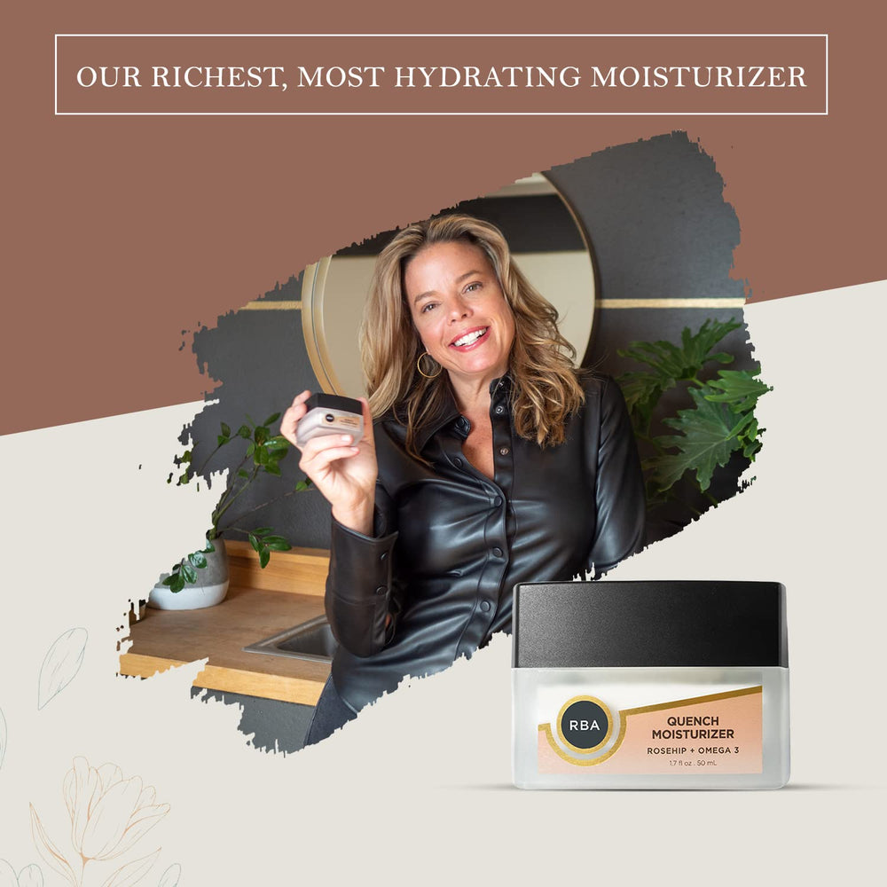 Round Barn Apothecary Quench pump demonstrates quick absorption in a lightweight vegan formula.