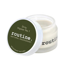 Routine Patchouli deodorant jar close-up showing earthy texture.